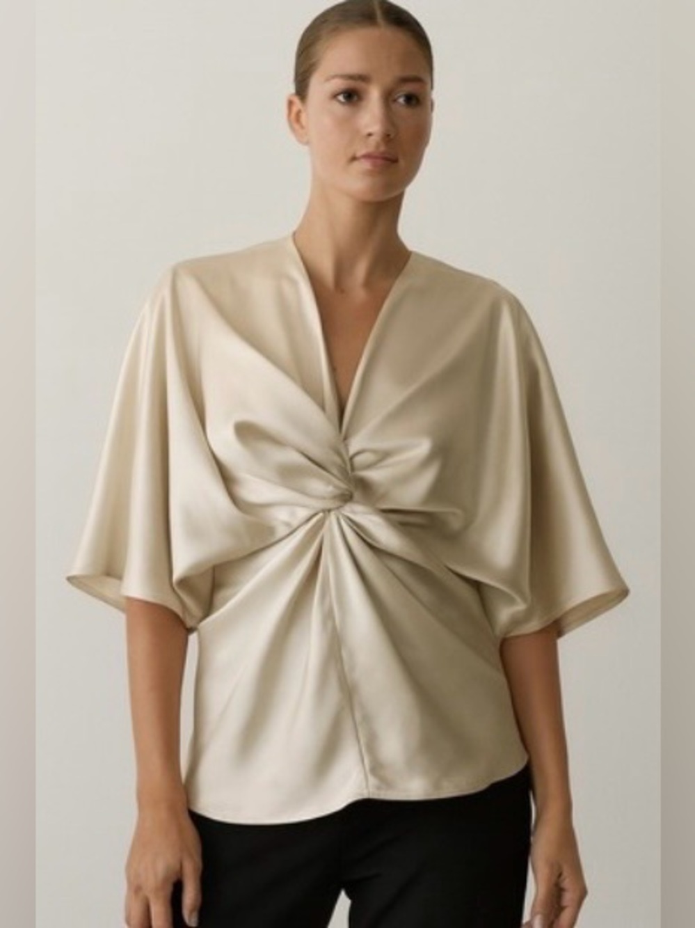Pleione blue  Satin Knot-Front Blouse size M